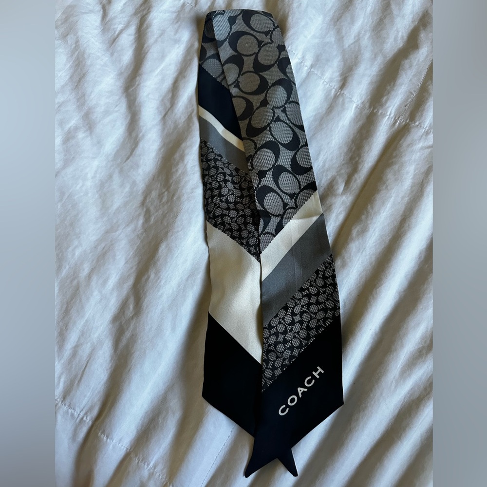Coach Black and Gray Patterned Silk Scarf